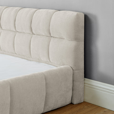 King size Upholstered Bed Frame with Thick Fabric, Chenille Fabric Grounded Queen Size Platform Bed with Headboard and Solid Frame. No Box Spring Needed(88.5''*85.5''*24'')