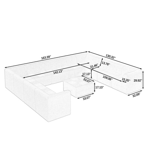 U-Shaped Modular Sectional Sofa, DIY Compressed Corduroy Couch, Modern Minimalist Sleeper Sofa for Living Room & Bedroom, Comfy & Space-Efficient