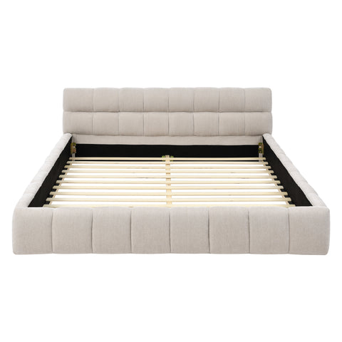 Queen Size Upholstered Bed Frame with Thick Fabric, Chenille Fabric Grounded Queen Size Platform Bed with Headboard and Solid Frame. No Box Spring Needed,(68''*86.5''*23.5'')
