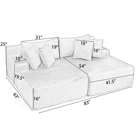 Two-seater lazy sofa lounge chair,Compressed sofa no assembly required, made of velvet fabric, fluffy modern lounge chair, used for indoor living rooms and bedrooms