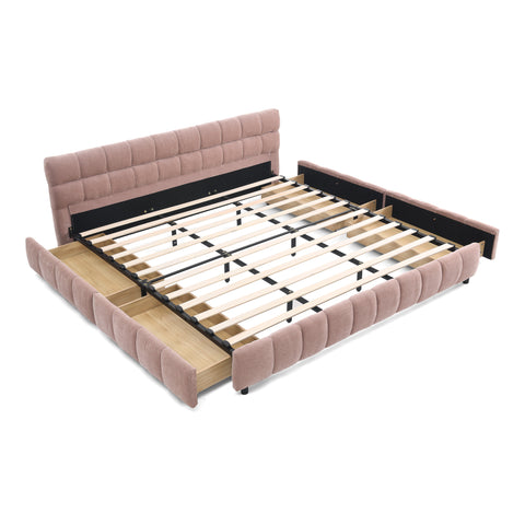 King Size Upholstered Bed ,comfortable upholstered bed frame, Chenille fabric, with headboard and solid bed frame. With drawer for storage.(88.5''*85.5''*31'')