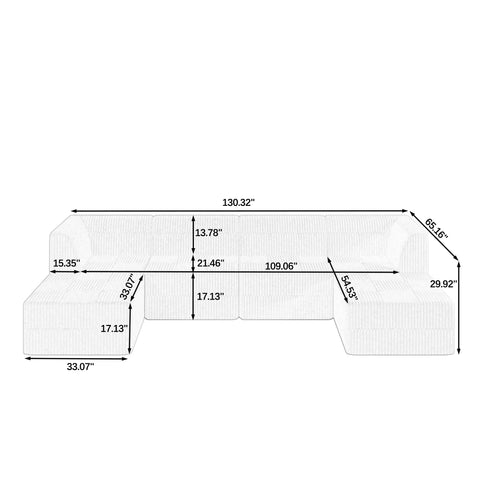 U-Shape Modular Sectional Sofa, Compressed Corduroy Couch in Modern Minimalist Style, Comfortable Sleeper Sofa for Living Room and Bedroom, Space-Efficient Design
