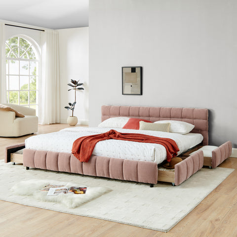 King Size Upholstered Bed ,comfortable upholstered bed frame, Chenille fabric, with headboard and solid bed frame. With drawer for storage.(88.5''*85.5''*31'')