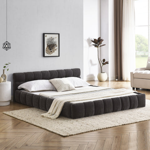 Queen Size Upholstered Bed Frame with Thick Fabric, Chenille Fabric Grounded Queen Size Platform Bed with Headboard and Solid Frame. No Box Spring Needed,(68''*86.5''*23.5'')