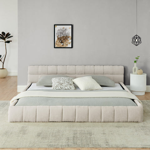 King size Upholstered Bed Frame with Thick Fabric, Chenille Fabric Grounded Queen Size Platform Bed with Headboard and Solid Frame. No Box Spring Needed(88.5''*85.5''*24'')