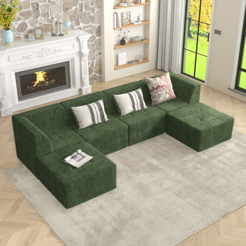 U-Shape Modular Sectional Sofa, Compressed Corduroy Couch in Modern Minimalist Style, Comfortable Sleeper Sofa for Living Room and Bedroom, Space-Efficient Design