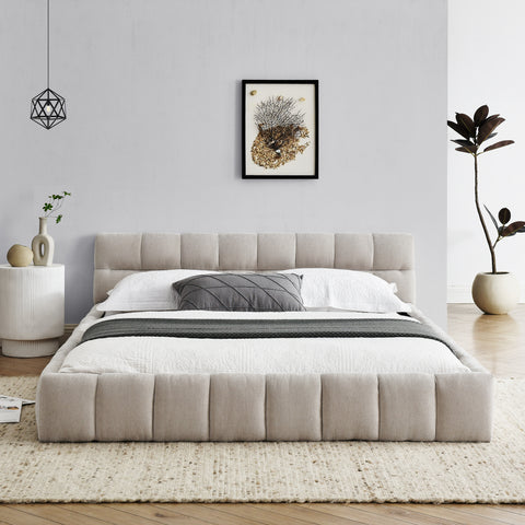 Queen Size Upholstered Bed Frame with Thick Fabric, Chenille Fabric Grounded Queen Size Platform Bed with Headboard and Solid Frame. No Box Spring Needed,(68''*86.5''*23.5'')