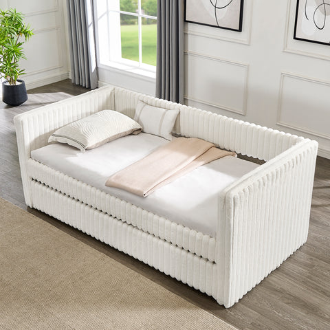 Twin Size Daybed, Upholstered sofa bed,The bottom pulls out to form a bed ,Plaid corduroy fabric(86"*43.5"*34")