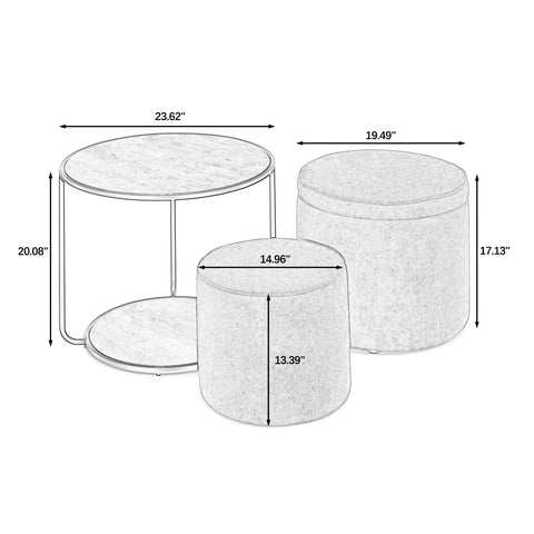 Ottoman, multi-functional combination set table Ottoman, combination of Ottoman and table, with drum stool, with storage space