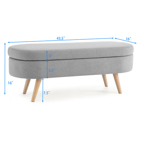 Large Capacity Ottoman Storage Stool with Oval Design & Rubber Wood Legs, Multi-Functional Chair with Storage for Living Room