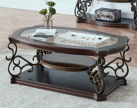 Modern Sofa Table with Elegant Glass Tabletop, MDF Middle Shelf Covered in Marble Paper, Sturdy Powder-Coated Metal Legs for Living Room