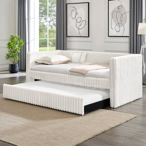 Twin Size Daybed, Upholstered sofa bed,The bottom pulls out to form a bed ,Plaid corduroy fabric(86"*43.5"*34")