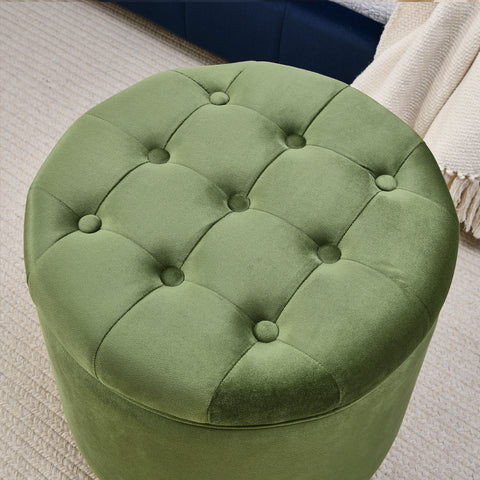 Round Storage Ottoman, multi-functional round flannel button Ottoman, lid can be turned over as a table top, with storage space