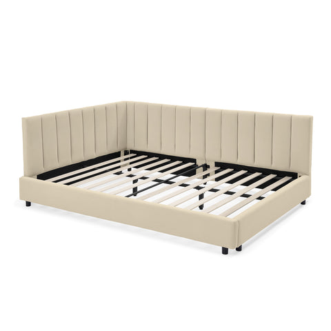 Full Size Upholstered Tufted Bed Frame, Sofa Bed Frame with Comfortable Backrest and Armrests, Full Size Bed for Bedroom, Living Room,Velvet(81''*60''*29.5'')