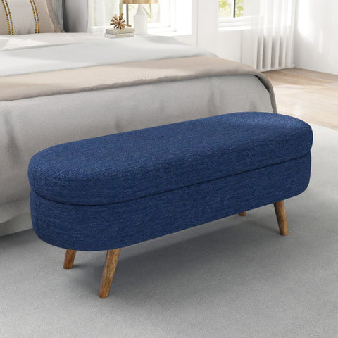 Large Capacity Ottoman Storage Stool with Oval Design & Rubber Wood Legs, Multi-Functional Chair with Storage for Living Room