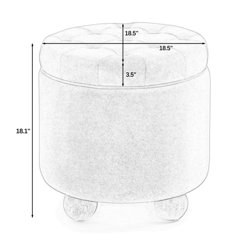 Round Storage Ottoman, multi-functional round flannel button Ottoman, lid can be turned over as a table top, with storage space