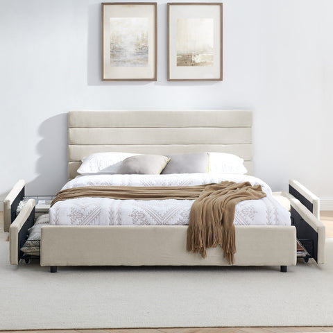 Queen size cushioned bed, comfortable cushioned bed frame, headboard and solid bed frame -  (85 "x 66" x 36 ")