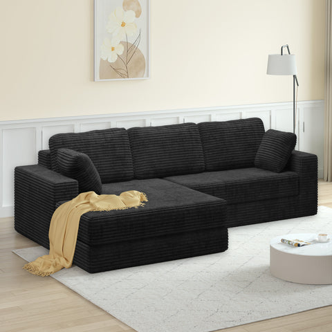 Left Sofa Seat, L-Shape Modular Sectional Sofa, Compressed Corduroy Couch in Modern Minimalist Style, Unfolds into a Bed, Comfy and Space-Efficient for Bedroom
