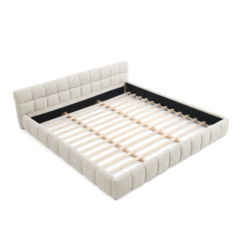 King size Upholstered Bed Frame with Thick Fabric, Chenille Fabric Grounded Queen Size Platform Bed with Headboard and Solid Frame. No Box Spring Needed(88.5''*85.5''*24'')