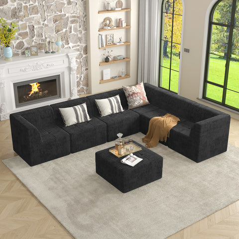 L-Shape Modular Sectional Sofa, DIY Compressed Modern Minimalist Corduroy Couch, Sleeper Sofa for Living Room & Bedroom, Space-Efficient & Comfy