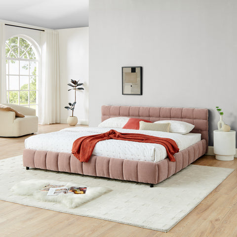 King Size Upholstered Bed ,comfortable upholstered bed frame, Chenille fabric, with headboard and solid bed frame. With drawer for storage.(88.5''*85.5''*31'')