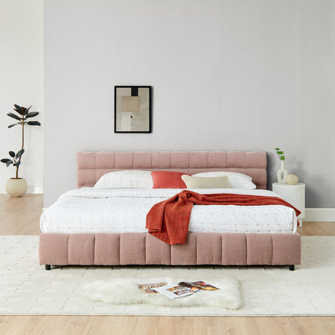 King Size Upholstered Bed ,comfortable upholstered bed frame, Chenille fabric, with headboard and solid bed frame. With drawer for storage.(88.5''*85.5''*31'')