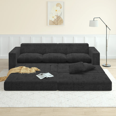 Left Sofa Seat, L-Shape Modular Sectional Sofa, Compressed Corduroy Couch in Modern Minimalist Style, Unfolds into a Bed, Comfy and Space-Efficient for Bedroom