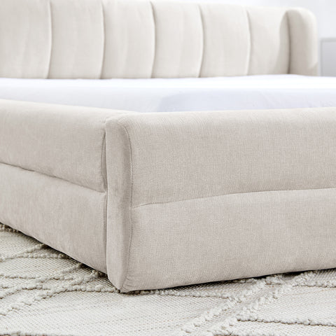 Queen Size Upholstered Bed Frame with Thick Fabric, Chenille Fabric Grounded Queen Size Platform Bed with Headboard and Solid Frame(87''*67''*23.5'')