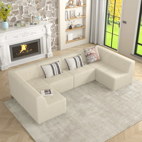 Minimalist U-Shaped Sectional Sofa – Compressed Corduroy Couch, Sleeper Design for Living Room & Bedroom,Space-Efficient Comfort