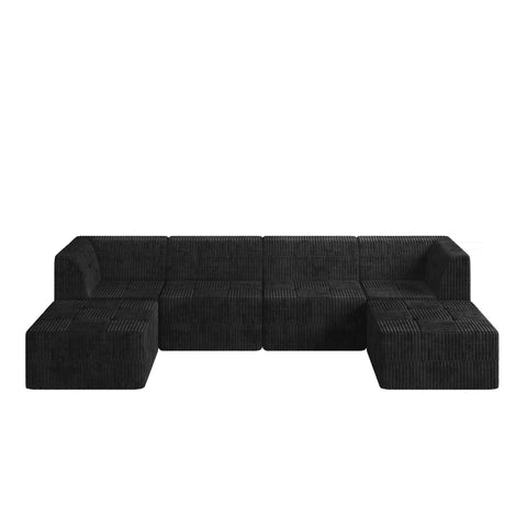 U-Shape Modular Sectional Sofa, Compressed Corduroy Couch in Modern Minimalist Style, Comfortable Sleeper Sofa for Living Room and Bedroom, Space-Efficient Design