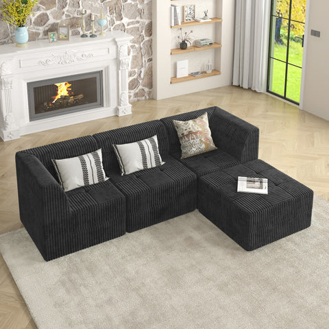 L-Shape Modular Sectional Sofa, DIY Compressed Corduroy Couch in Modern Minimalist Style, Space-Efficient Sleeper Sofa for Living Room and Bedroom