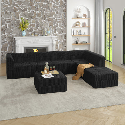 L shape Modular Sectional Sofa,DIY Compressed Sectional Sofa Modern Minimalist Style Corduroy Couch, Sleeper Sofa for Living Room, Bedroom, Comfy Compressed Sofa Couch Space-Efficient Design