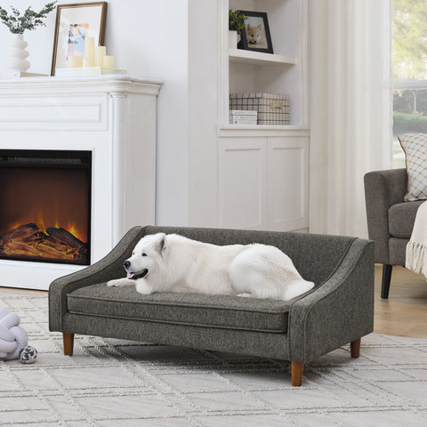 Durable Elevated Dog Sofa Bed,Pet sofa with modern irregular armrest design,Comfortable soft dog sofa-Dark Gray