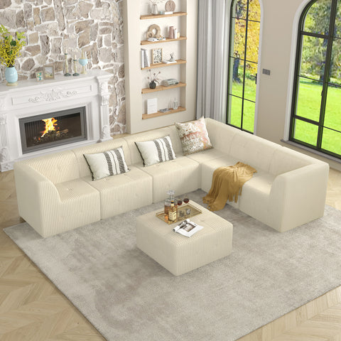 L-Shape Modular Sectional Sofa, DIY Compressed Modern Minimalist Corduroy Couch, Sleeper Sofa for Living Room & Bedroom, Space-Efficient & Comfy