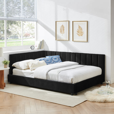 Full Size Upholstered Tufted Bed Frame, Sofa Bed Frame with Comfortable Backrest and Armrests, Full Size Bed for Bedroom, Living Room,Velvet(81''*60''*29.5'')