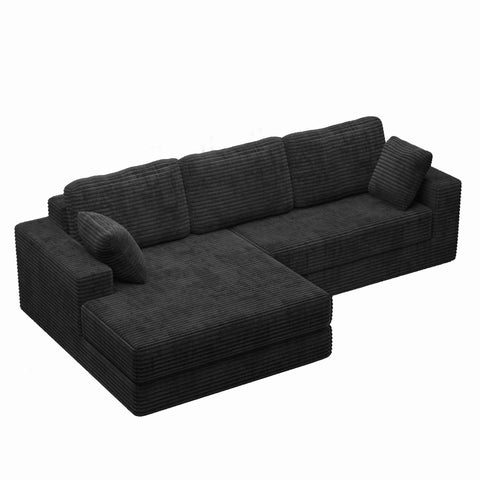 Left Sofa Seat, L-Shape Modular Sectional Sofa, Compressed Corduroy Couch in Modern Minimalist Style, Unfolds into a Bed, Comfy and Space-Efficient for Bedroom