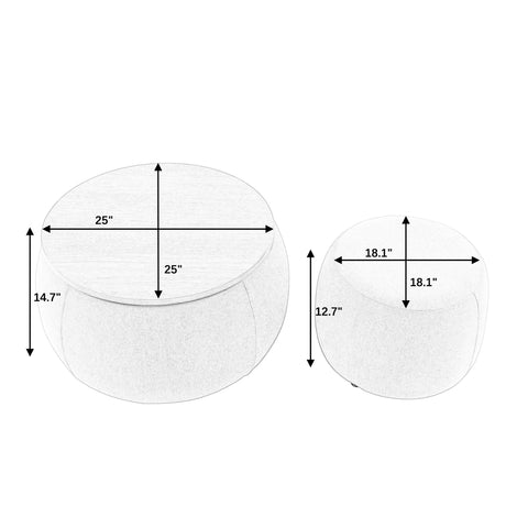 Round Storage Ottoman – 2-in-1 End Table and Ottoman with Room Drawers, Small Seat, 25"x25"x14.7", Stylish and Practical