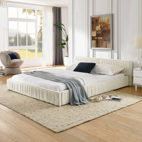 Queen Size Upholstered Bed Frame with Chenille fabric with pleated design,Grounded Queen Size Platform Bed with Headboard and Solid Frame. No Box Spring Needed(88"*67"*23.5")