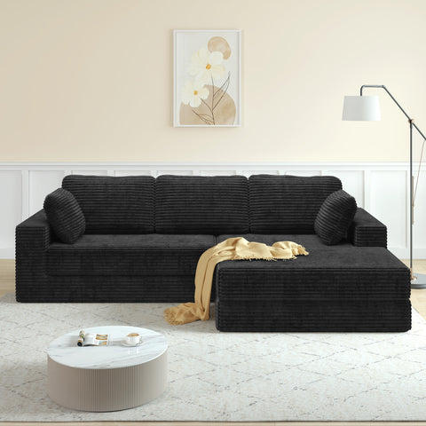 Right Sofa Seat, L-Shape Modular Sectional Sofa, Compressed Corduroy Couch in Modern Minimalist Style, Unfolds into a Bed, Space-Efficient and Comfy for Bedroom