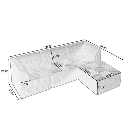 L-Shape Modular Sectional Sofa, DIY Compressed Corduroy Couch in Modern Minimalist Style, Space-Efficient Sleeper Sofa for Living Room and Bedroom