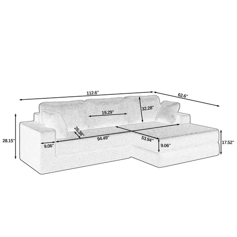 Right Sofa Seat, L-Shape Modular Sectional Sofa, Compressed Corduroy Couch in Modern Minimalist Style, Unfolds into a Bed, Space-Efficient and Comfy for Bedroom