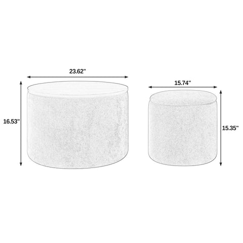 2-Piece Set Round Chenille Storage Ottoman with Drum-Shaped Small Stool, Ample Storage Space & MDF Desktop Panel for Convenient