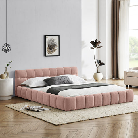 Queen Size Upholstered Bed Frame with Thick Fabric, Chenille Fabric Grounded Queen Size Platform Bed with Headboard and Solid Frame. No Box Spring Needed,(68''*86.5''*23.5'')