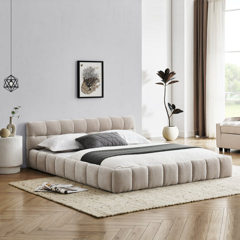 Queen Size Upholstered Bed Frame with Thick Fabric, Chenille Fabric Grounded Queen Size Platform Bed with Headboard and Solid Frame. No Box Spring Needed,(68''*86.5''*23.5'')
