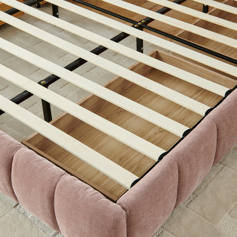 King Size Upholstered Bed ,comfortable upholstered bed frame, Chenille fabric, with headboard and solid bed frame. With drawer for storage.(88.5''*85.5''*31'')
