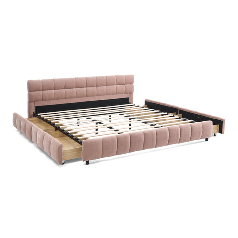 King Size Upholstered Bed ,comfortable upholstered bed frame, Chenille fabric, with headboard and solid bed frame. With drawer for storage.(88.5''*85.5''*31'')