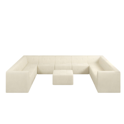 U-Shaped Modular Sectional Sofa, DIY Compressed Corduroy Couch, Modern Minimalist Sleeper Sofa for Living Room & Bedroom, Comfy & Space-Efficient