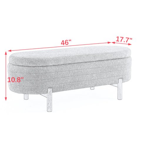 Oval Ottoman Chair with Storage, Beige Upholstery & Rubber Wood Legs, Perfect for Living Room & Bedroom (46" x 17.7" x 10.8")