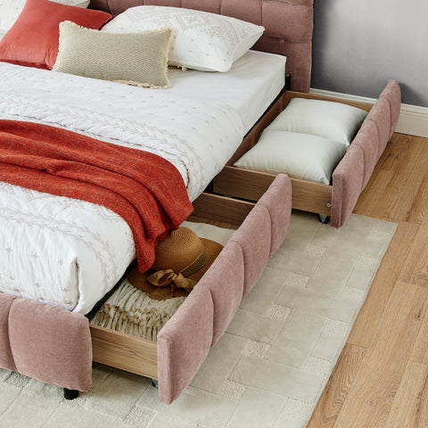 King Size Upholstered Bed ,comfortable upholstered bed frame, Chenille fabric, with headboard and solid bed frame. With drawer for storage.(88.5''*85.5''*31'')