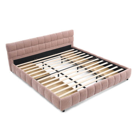 King Size Upholstered Bed ,comfortable upholstered bed frame, Chenille fabric, with headboard and solid bed frame. With drawer for storage.(88.5''*85.5''*31'')